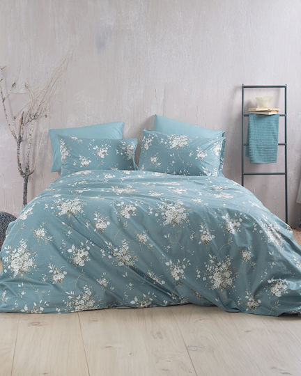 Rythmos Linie Σετ Κουβερλί Μονό Βαμβακερό Μπλε 160x240cm 2τμχ