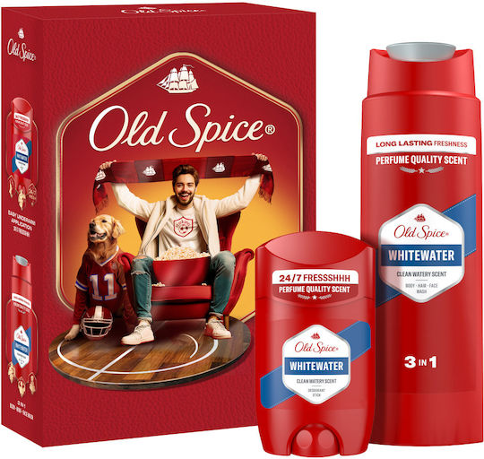 Whitewater Skin Care Set for Body Cleaning Old Spice Sports Fan Gift Set for Men With Deodorant Stick and Shower Gel Whitewater 24-Hour Freshness for Daily Use Scent With Quality Long-Lasting Fragrance 2 Pieces