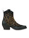 Suede Women's Cowboy Boots with Medium Heel Taupe Maculato
