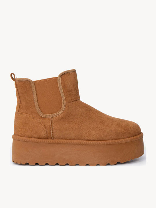 Tabac Brown Fur Flatform Ankle Boots Elastic