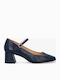 Leder Pumps mit mittelhohem Absatz Blau