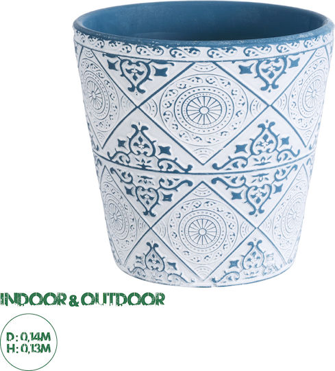 GloboStar Ceramic Flower Pot White Blue 13x14x13cm