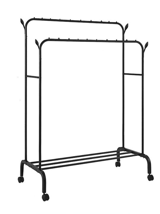 Uncle George Wheeled Floor Garment Rack made of Metal Black 110x55x150cm
