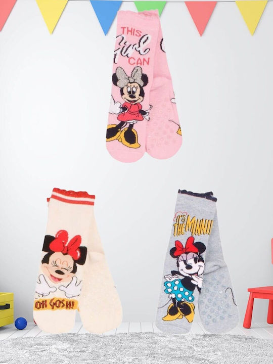 Disney Kids' Socks Non-Slip Minnie Mouse Pink 3 Pairs