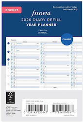 Annual Vertical Planner Filofax 2026 Pocket English Vertical Year Planner White 26-68202