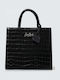 Leather Women's Shoulder and Backpack Bag Crocodile Black