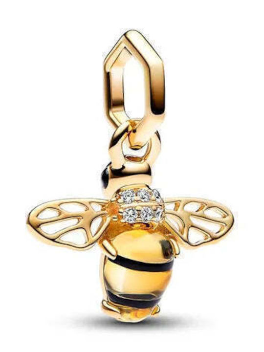 Charmy Charm mit Steinen aus Vergoldetem Silber mit Zirkon Schwarz
