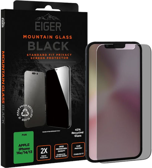 Eiger Mountain Glass Privacy Tempered Glass Screen Protector for iPhone 16 iPhone 14 iPhone 13 iPhone 13 Pro Black