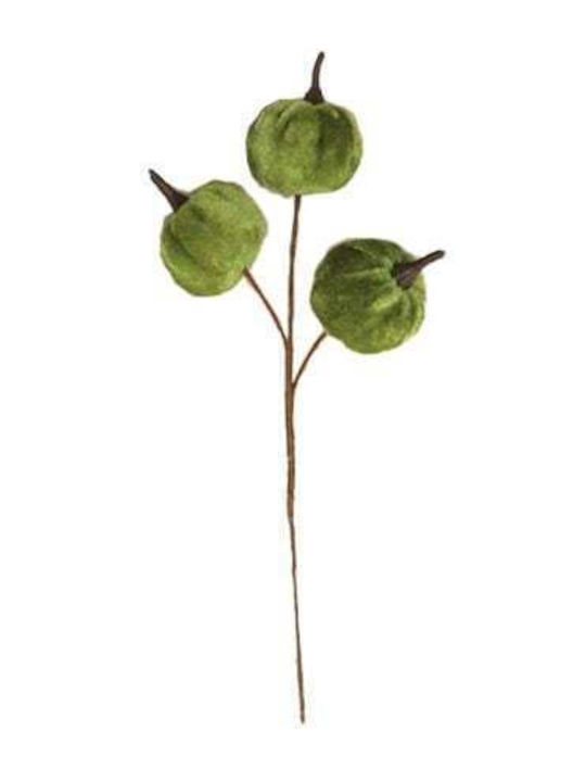 Gisela Graham Small Branch Three Green Velvet Pumpkins 26 Cm