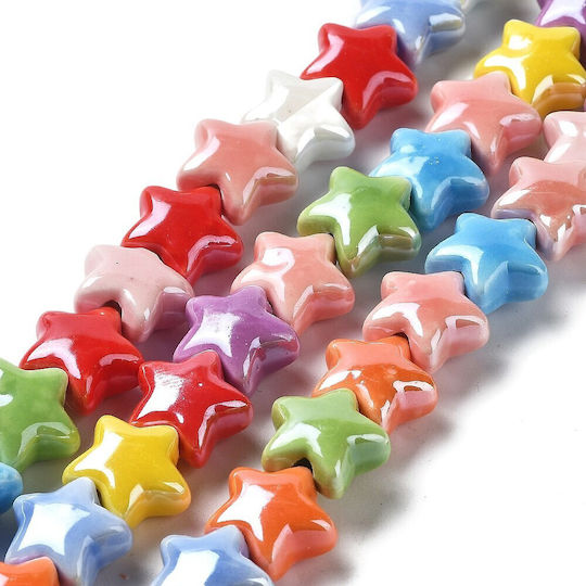 Porcelain Beads Stars Multicolour 14x13x7.5mm 10pcs