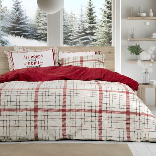Nima Sheet Sets King Size Flannel 265x280cm. Home Bliss Red, Beige 4pcs