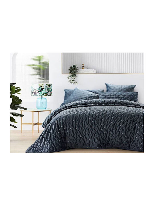 Set Quilt Super King 220x240cm Luxury Velvet Gray 3 Pieces