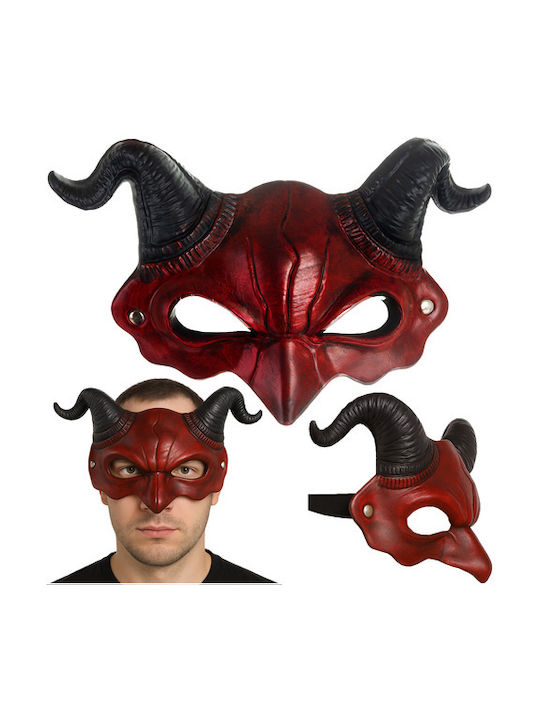 Mască Demon Halloween Cu Coarne Zola Bandă Elastică 21 X 34 Cm Roșu Negru
