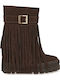 Suede Women's Ankle Boots with High Heel Brown