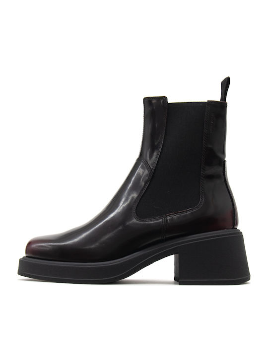 Leder Damen Chelsea Stiefeletten Burgundisch