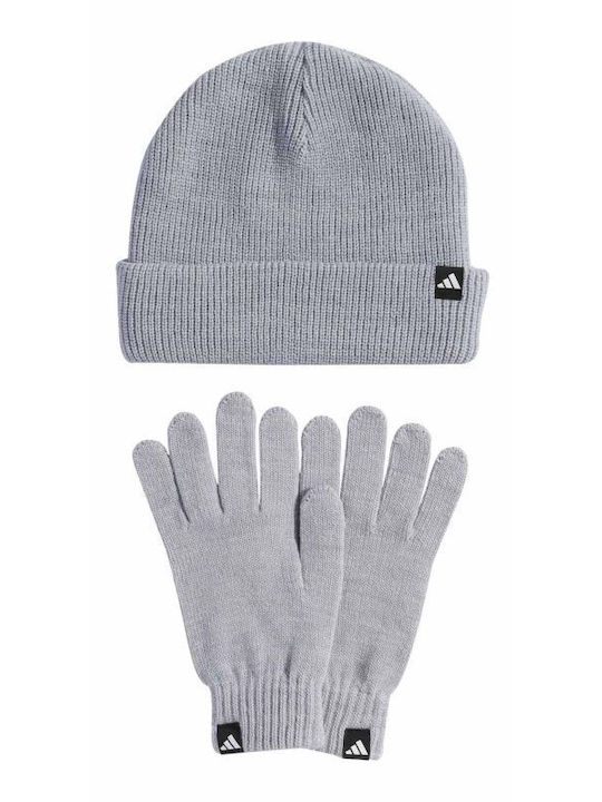 Unisex Set with Beanie Knitted in Gray color