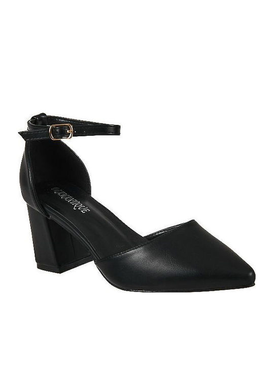 Black Medium Heels with Strap