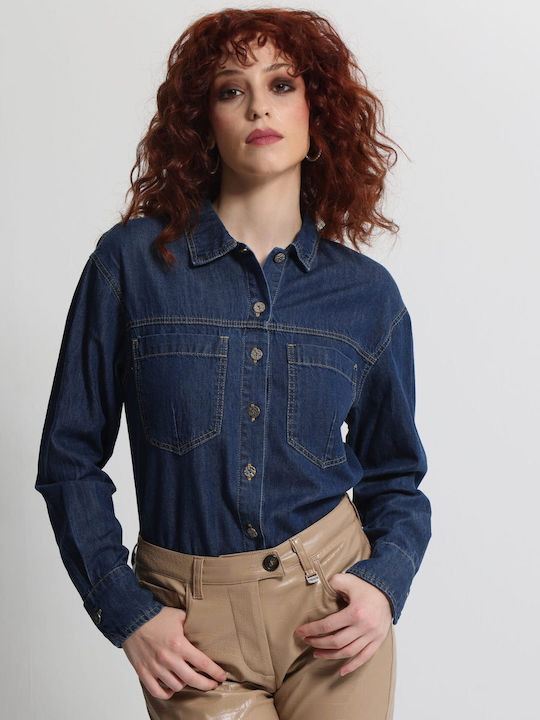 Women's Denim Long Sleeve Shirt Blue Jean