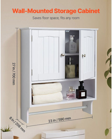 Vevor Wall Mounted Bathroom Shelf Wooden 23x8x27cm White