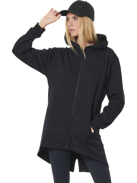 Long Women's Sweatshirt Jacket Hooded Black