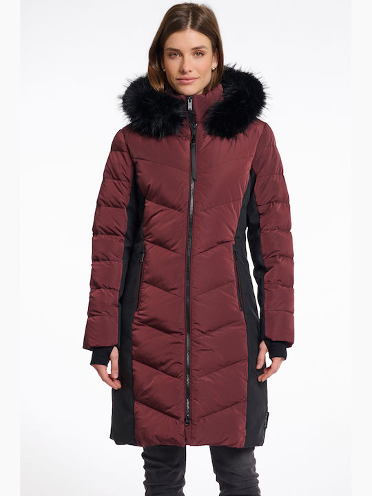 Women's Long Puffer Jacket for Winter with Hood Chocolate Bean