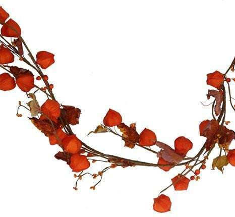 Gisela Graham Garland Orange Physalis & Autumn Leaves 1.40 Cm