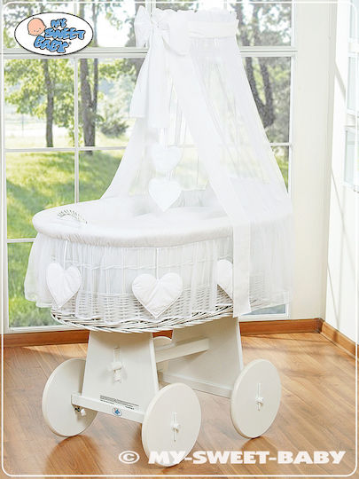 My Sweet Baby Wooden Moses Basket with Stand & Canopy White