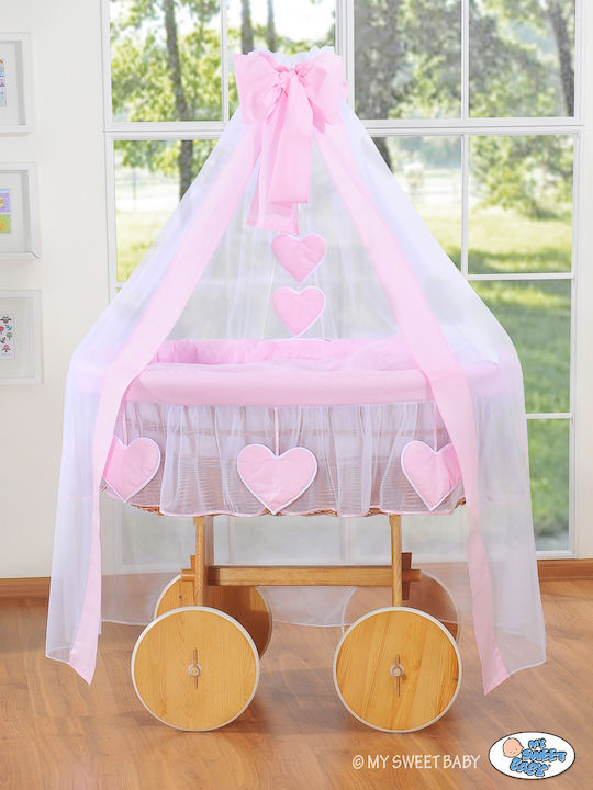 My Sweet Baby Wooden Moses Basket with Stand & Canopy Pink