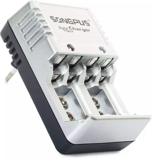 Songpus Charger 4 Batteries Ni-Cd/Ni-MH Size AA/AAA/9V in White color