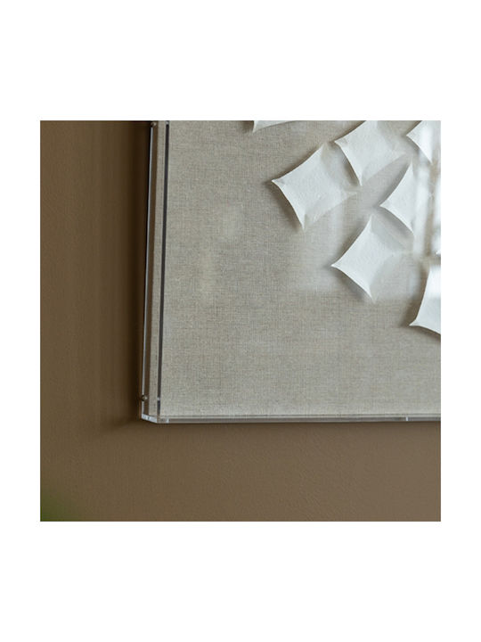 Artekko Mosaic Beige Decorative Painting White Paper Technique Plexiglass Frame 90x5x90 Cm 90cm X 5cm X 90cm