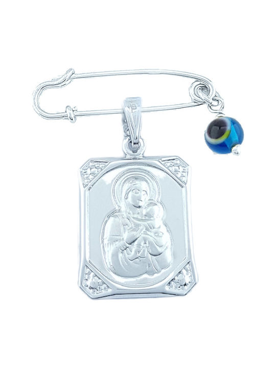 Child Safety Pin Talisman made of White Gold 9K