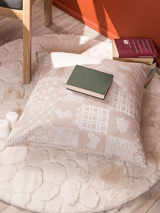 Teoran Husă Decorativă de Crăciun pentru Pernă Pătrată Bej 65x65buc