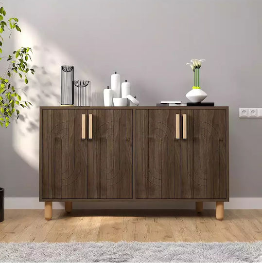 "ahşap Dokulu Ve 4 Kapılı Modern Büfe – 120x30x75 Cm"