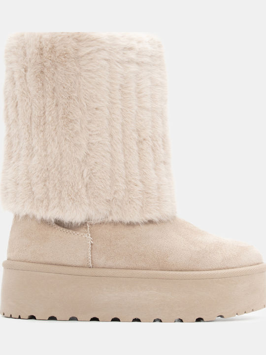 Luigi Stiefeletten Damen mit Pelz Beige