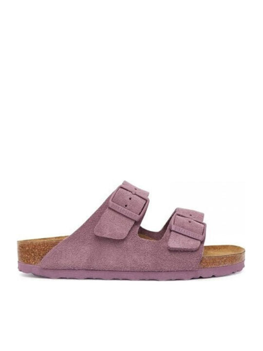 Δερμάτινα Γυναικεία Σανδάλια Μωβ Narrow Fit