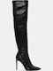 Leder Damenstiefel Über dem Knie Schwarz