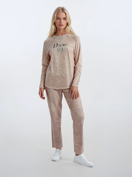 Pink Label Χειμερινό Γυναικείο Σετ Πιτζάμας Silver
