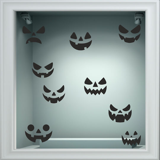Αυτοκόλλητο Βιτρίνας - Halloween 32 (σετ 9 Φατσούλες) - 80cm X 58cm