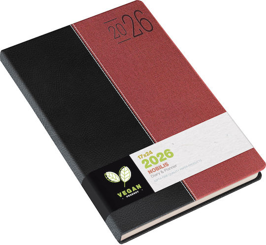 Daily Diary Nobilis 13x21 Black Red 2026