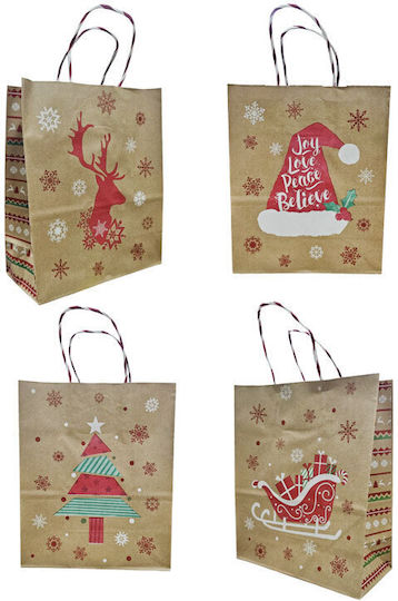 Kraft Paper Christmas Bag for Gift Brown 27x22cm. 12pcs