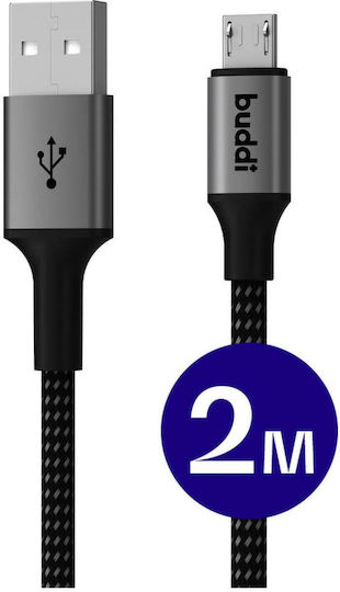 Buddi Regular USB 2.0 to micro USB Cable Μαύρο 2m 1τμχ