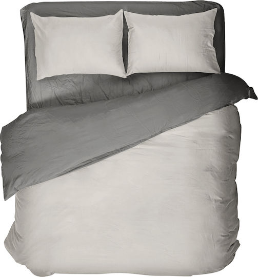 Nima Παπλωματοθήκη Βαμβακερή Υπέρδιπλη 220x240 Colors Oat Beige / Midnight Gray