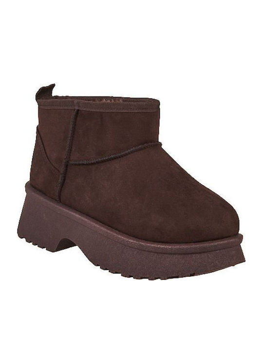 Elenross Suede Women's Ankle Boots with Fur Brown