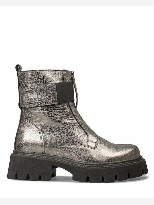Leather Women's Ankle Boots Silver