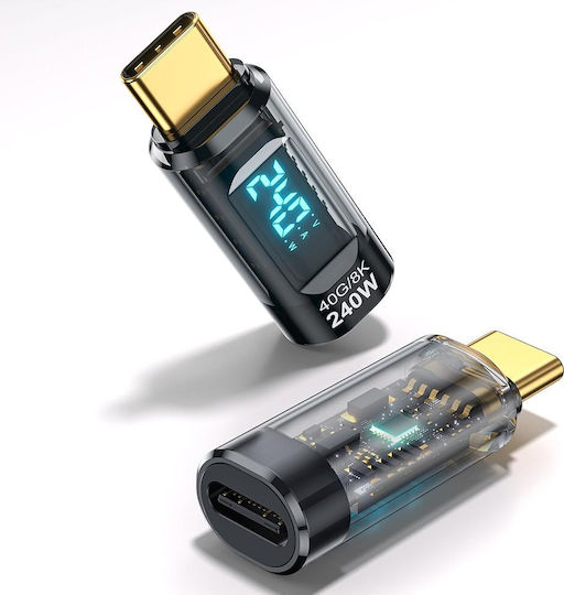 Techsuit Μετατροπέας USB-C / Thunderbolt 3 male σε USB-C / Thunderbolt 3 female Γκρι 1τμχ