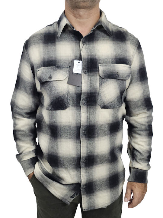 Double Long-sleeved Flannel Shirt Checked Black