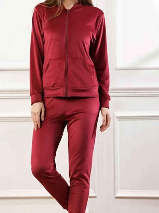 Women's Bordeaux Set with Pants with Elastic in Straight Line