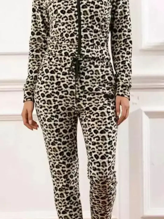 Femei Green Set cu Pantaloni cu elastic cu Croială Dreaptă Leopard