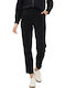 Dama Talie înaltă Tesatura Pantaloni cu Elastic Black