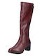 Leder Damenstiefel mit Gummizug Burgundisch